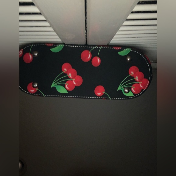 Cherry Red and black bucket purse with bamboo handles 11”X13” - Picture 4 of 8